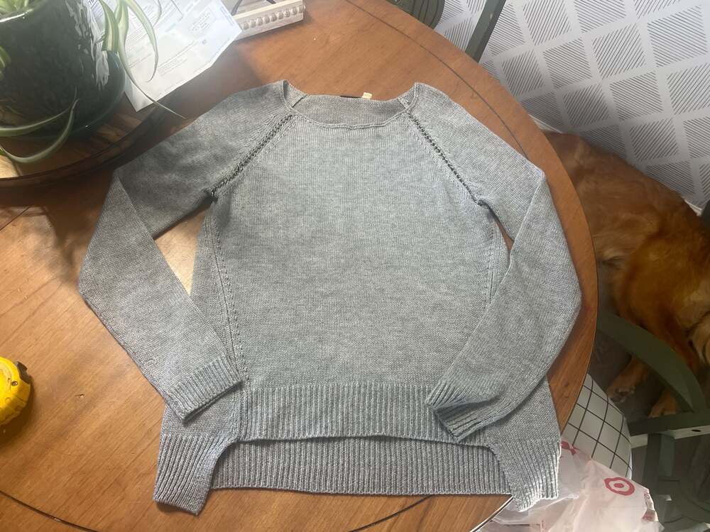 Black Swan Grey Wool Blend Knit Pullover Sweater with Chain Accents